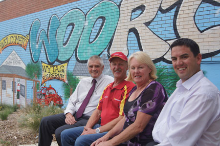 Yarra Ranges Mayor Jim Child, Rick Shaw from the Woori Yallock and District Community Bank, Woori Yallock Town Action Group president Val Shaw and Gembrook MP Brad Battin look forward to seeing the vision for the reserve become real. Picture: MARA PATTISON-SOWDEN Yarra Ranges Mayor Jim Child, Rick Shaw from the Woori Yallock and District Community Bank, Woori Yallock Town Action Group president Val Shaw and Gembrook MP Brad Battin look forward to seeing the vision for the reserve become real. Picture: MARA PATTISON-SOWDEN