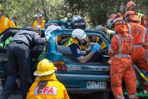 Traffic light smash driver trapped