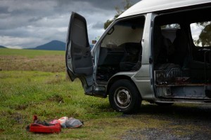 Van catches fire