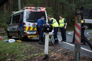 Rider’s leg broken in bike skid