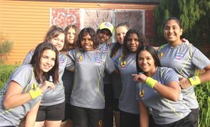 Worawa girls blowing the whistle at The ‘G