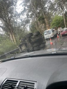 Machine blocking road on Warburton Highway near Warburton