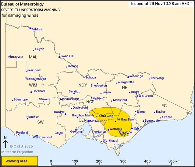 Thunderstorm warning for Yarra Ranges